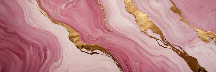 Abstract pink marble liquid texture with gold streaks wallpaper background.
