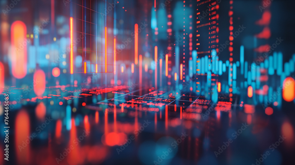 Poster multi exposure of abstract creative financial chart on computer background, research and analytics c