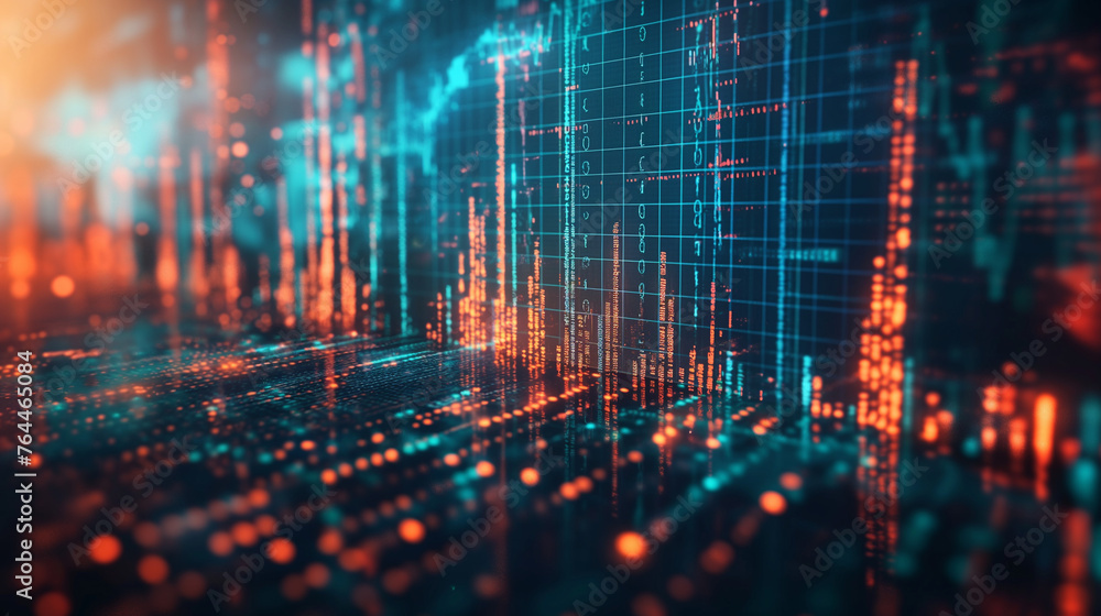 Poster multi exposure of abstract creative financial chart on computer background, research and analytics c