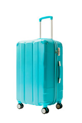 Blue travel suitcase on wheels isolated