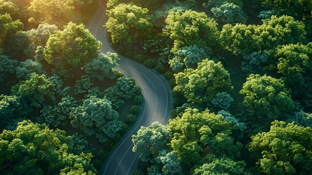 Aerial photo of green forest and road