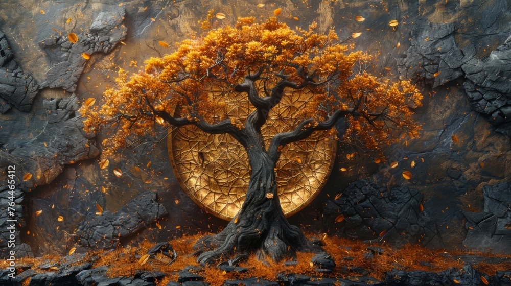 Aufkleber a stunning fractal artwork featuring a tree of life as its centerpiece surrounded by intricate geome