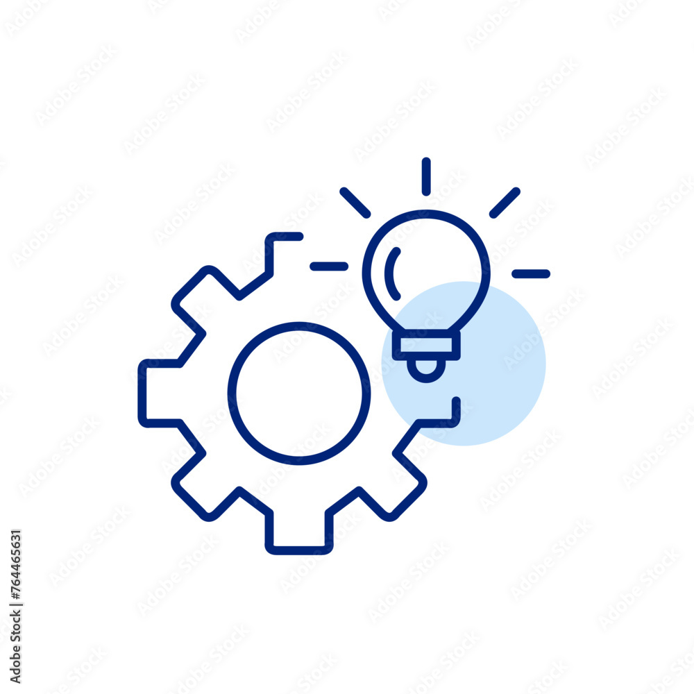 Poster cogwheel and lightbulb. innovation, creativity, idea generation in engineering or technical fields. 