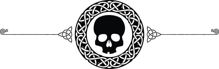 Gothic Celtic Symbols Header - Triquetra, Knot Ring, Skull - obrazy, fototapety, plakaty