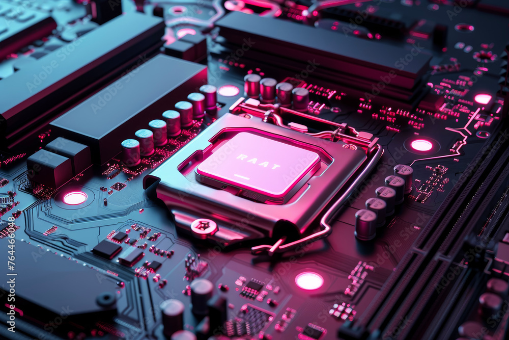 Aufkleber a processor with a pink and silver design and a gaming system on it