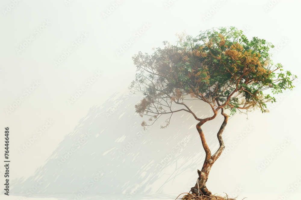Poster a tree with a brown color and a trunk and a professional overlay on the growth