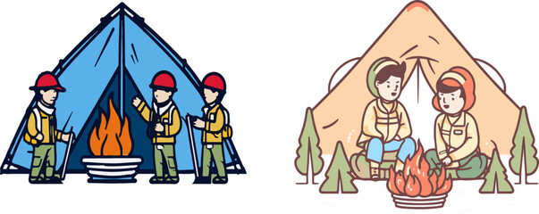 Adventure Awaits at Dusk, Campers Setting Up in the Wilderness