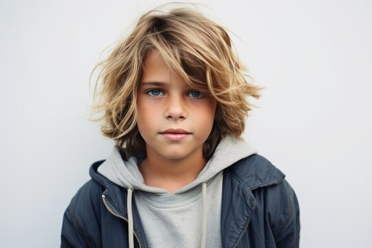 Portrait of a cute little boy with blond hair and blue eyes