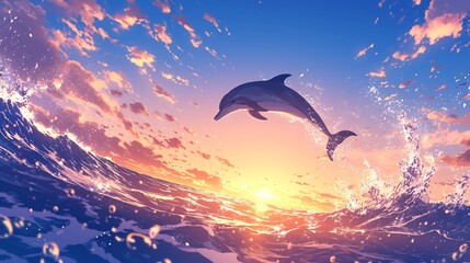 Fototapeta premium イルカと夕日の風景8