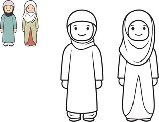 Charming Animated Muslim Couple Dressed in Traditional Attire