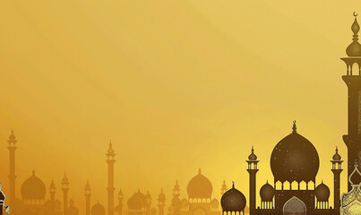 Luxury a golden background with golden mosque and golden lanterns  design background