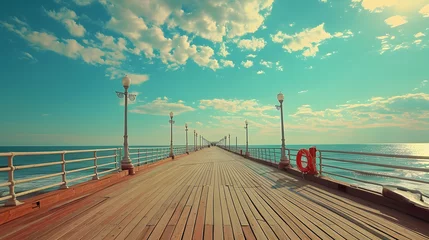 Fototapete Rund vintage film-inspired look to coastal boardwalk scenes, adding a sense of nostalgia and seaside charm © Samira