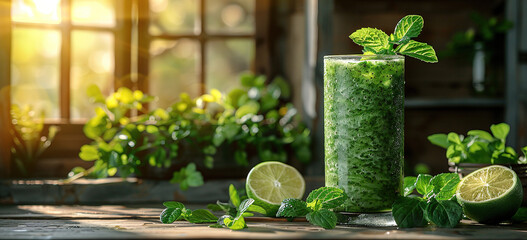 Refreshing summer drink with lime. Created with Ai - obrazy, fototapety, plakaty