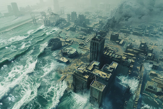 A post-apocalyptic city covered by water
