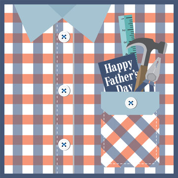 Happy father's day card design with shirt and tools in the pocket