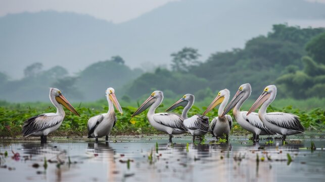 Pelicans at Kolleru bird sanctuary in Andhra pradesh India