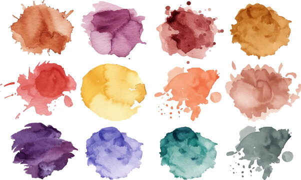 Artistic Palette of Vibrant Watercolor Splashes for Creative Design