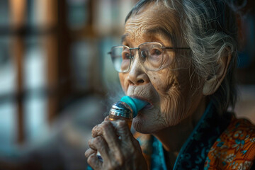 Elderly people are taking medicine and inhaling medicine for asthma.AI generetive.