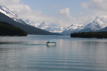 Boat On Maligne Lake, Jasper National Park, Alberta