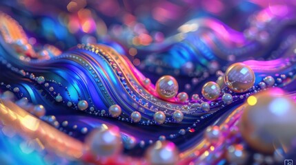 Illustration neon pearl bubble with Wave shape. AI generated
