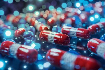 The laboratory produces medicine capsules to treat patients. - obrazy, fototapety, plakaty