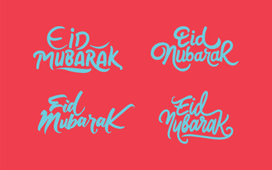 Fototapeta na wymiar Eid Mubarak handwritten lettering set. Vector calligraphy on colorful background for your design. For greeting cards, posters, templates for paper cutout, laser cutting, outline