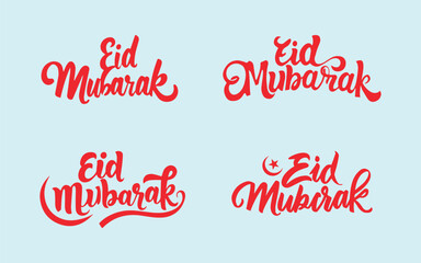 Eid Mubarak handwritten lettering set. Vector calligraphy on colorful background for your design. For greeting cards, posters, templates for paper cutout, laser cutting, outline