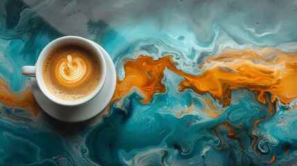 Coffee latte on artistic table. Generative AI.