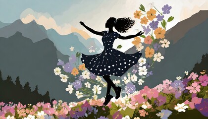 Floral Elegance: Dancing Girl in Futuristic Art"