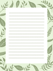 Printable Paper Noted Memo Templated Plant Floral