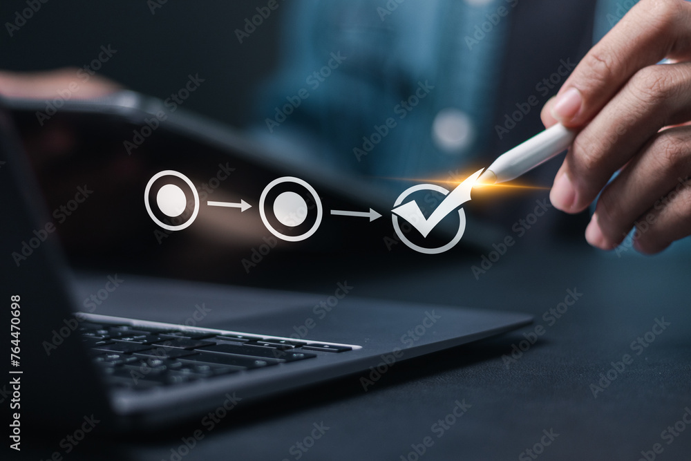 Poster approval management concept. business process workflow illustrating management approval and project 