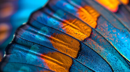 Macro details of butterfly wing scales, revealing the intricate patterns and vibrant colors of these delicate insects