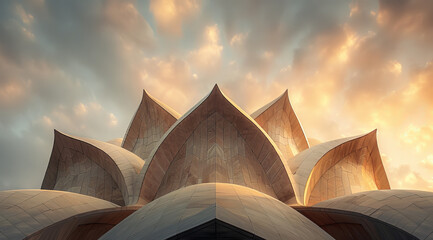 Iconic architectural curves against a sunset sky with clouds,ai generated