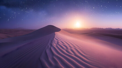 Ethereal scenes of moonlit sand dunes, incorporating starbursts to add a celestial touch to the...
