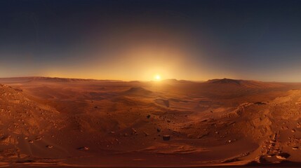Illustration 360 HDRI panorama of Mars sunset. Martian landscape.Ai generated