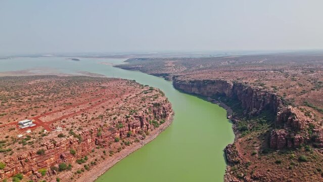 indian grand canyon gandikota and penna river aerial view at kadapa, andhra pradesh , india, drone shot
