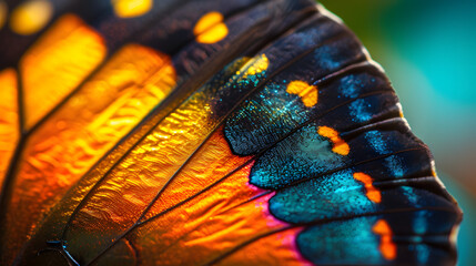 The vibrant colors and intricate patterns of butterfly wings in a way that highlights the prismatic...