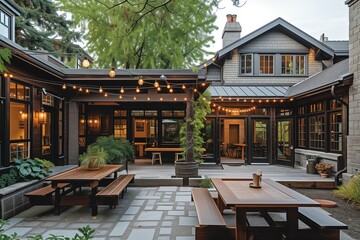 Naklejka premium A Dublin pub courtyard transforms the backyard of a craftsman-style home