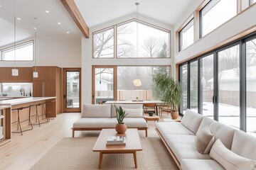 Fototapeta premium a suburban craftsman home featuring open-concept living large windows and minimalist decoration