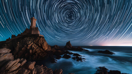 Combine the beauty of star trails with iconic landmarks in your region, capturing the movement of stars over recognizable landscapes - obrazy, fototapety, plakaty