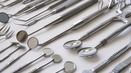 Various equipment and instruments used in a dental office, including orthopedic instruments, work - obrazy, fototapety, plakaty