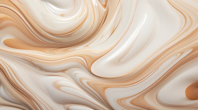Abstract fluid art background beige and silver colors. Liquid marble. Ink beige backdrop with shiny wavy pattern