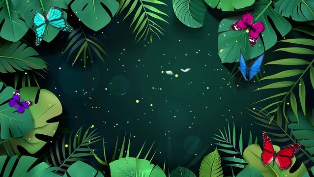 dark green background with tropical green leaves for summer sale. seamless looping overlay 4k virtual video animation background