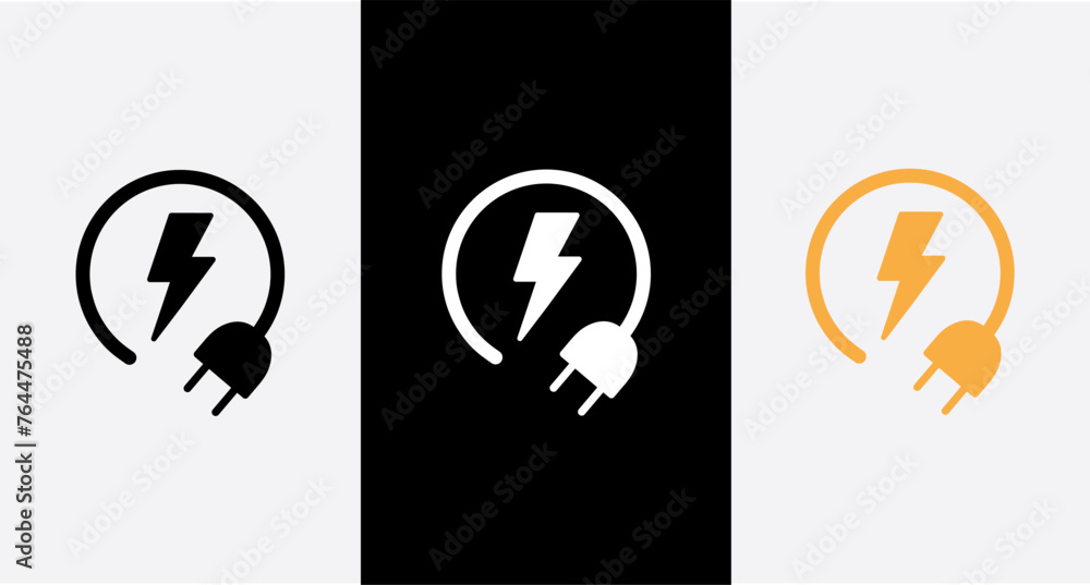 Wall mural vector illustration of lightning bolt icon with plug isolated on white background. saving electricit