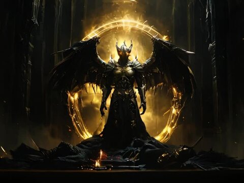 golden dark knight fallen angel with dragon