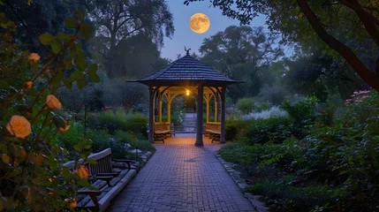 Outdoor kussens Gardens and botanical spaces during moonlit nights. The soft glow can add a touch of mystery and romance to the scenes © Samira
