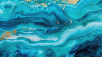 Closeup of polished marbled abstract turquoise agate crystal natural quartz healing stone marble texture - obrazy, fototapety, plakaty