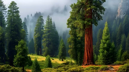  Groves of giant sequoias during foggy conditions. The towering trees shrouded in mist create a sense of ancient beauty © Samira