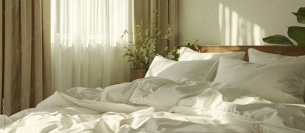 Aufkleber a comfortable bed with crisp white sheets and fluffy pillows, creating a serene and inviting atmosph