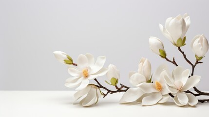 Fototapeta na wymiar elegant magnolia blooms with velvety petals on a white background for design layouts